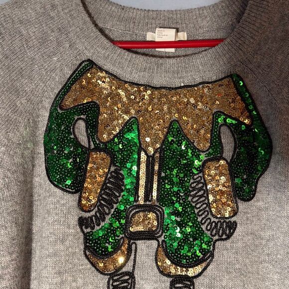 H&M Elfie Selfie Christmas Sweater size Large Grey with Elf sequins Alpaca blend - Picture 3 of 8